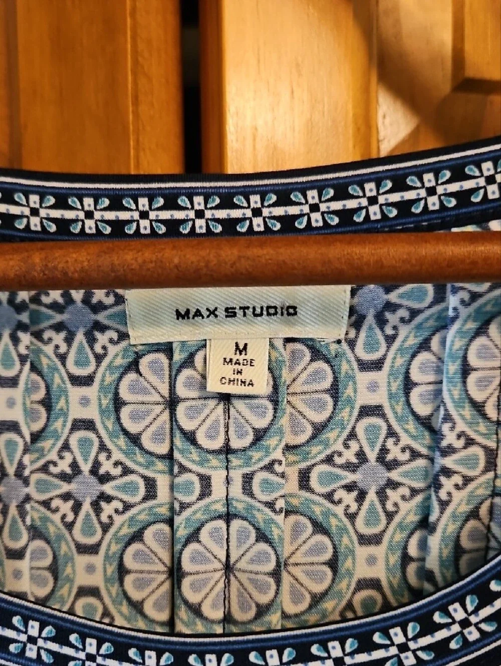 Max Studio Light and Dark Blue Patterned Long-Sleeve Dress